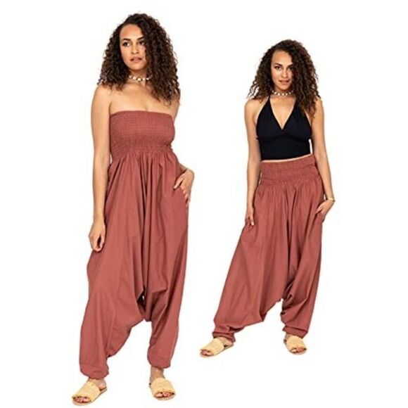 likemary 2 in 1 Cotton Maxi Harem Trouser Jumpsuit Vieux Rose o/s - Picture 1 of 7